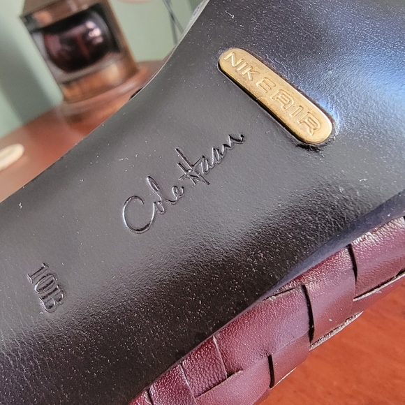 Cole Haan Mahogany Woven Leather 3.5"  Wood Stacked Heels Size 10B - Picture 13 of 16